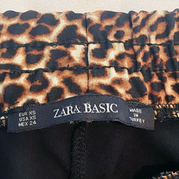 Zara Basic Elastic Waist Cheetah Print Trim Pull-on Jogger Pants Black XS - Picture 6 of 7